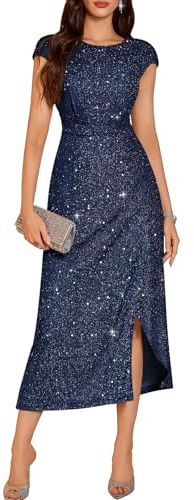 DRESSTELLS Women's Sparkly Formal Wedding Guest Dresses, Sequin Cocktail Party Evening Prom Slit Maxi Dress