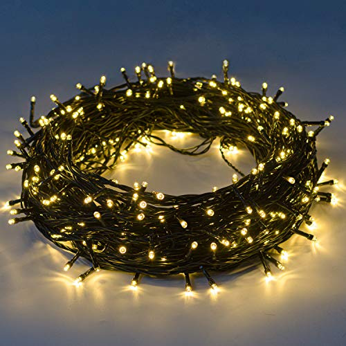 Epesl Luci Natalizie per Interni ed Esterni 25m 220 LEDs, Funzione di Memoria con 8 Modalità End-to-End Estensibile Stringa Luce Decorazione per Giorno di Natale Alberi Domestici Festa - Bianco Caldo