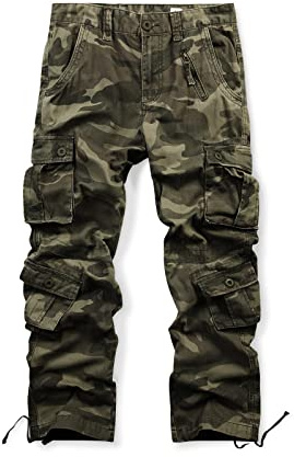 Aeslech Mens Camo Cargo Work Combat Trousers Army Military Camouflage Trousers with 8 Pockets Camo 169 36