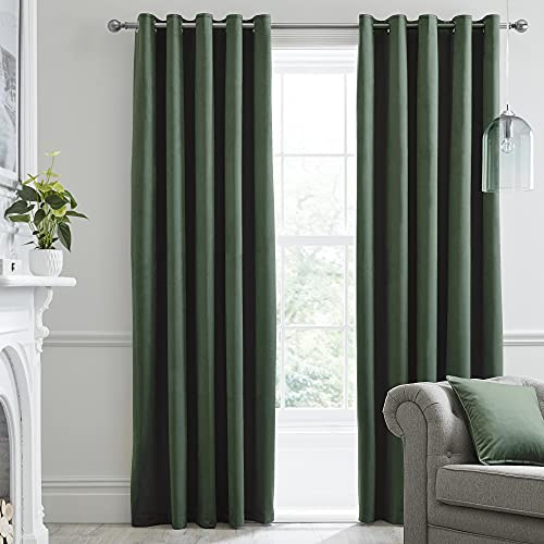Laurence Llewelyn-Bowen - Bottle Green Velvet Curtains W90 x L72 (229 x 183cm) - 2 Panels - Blackout Curtains for Bedroom - Green Eyelet Curtains - Thermal & Soundproof Curtains - Montrose Collection