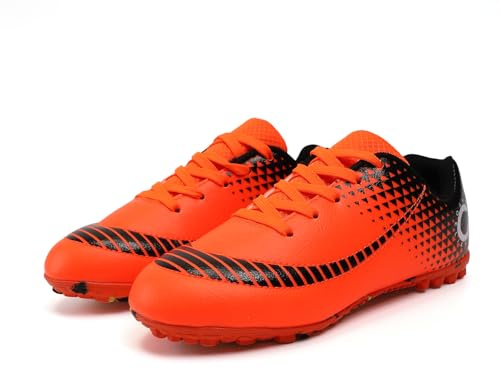 YHLLZY Boys Football Boots Kids Football Shoes Astro Turf Trainers Girls Soccer Athletics Training Shoes Teenager Outdoor Sport Shoes Sneakers Orange 12UK Child
