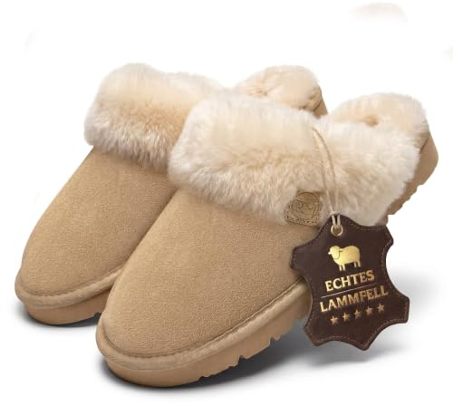 Rohn Moden Women's Sheepskin Slippers Talea Premium Quality, Warm and Luxurious Footwear Genuine Sheepskin fur - Size 5, Beige