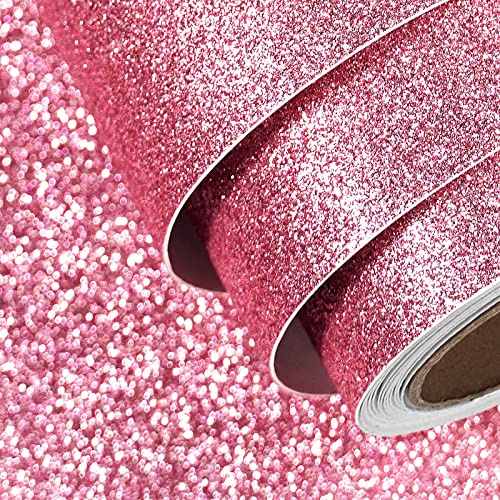 FunStick Pink Glitter Wallpaper Stick and Peel for Girls Bedroom Pink Glitter Contact Paper Decorative Fabric Wallpaper Peel and Stick Sparkle Self Adhesive Wallpapers for Cabinets Crafts 15.8x78.8