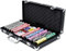 SAILUN Schwarzes professionelles Kartenspiel-Zubehör, Poker-Sets mit Aluminium-Pokerkoffer inkl. 500 x Laser-Poker-Chips, 2 x Pokerdecks, 5 x Würfel, 2 x Schlüssel, 3 x Dealer-Button