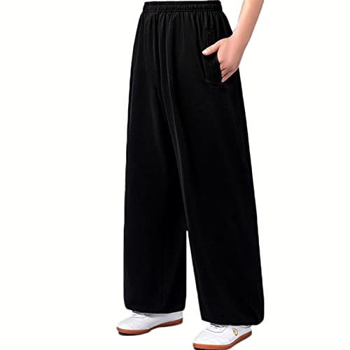 VIRACIN Kung Fu Tai Chi Pant Trousers Men Martial Arts Practice Pants Lantern Pants Women Yoga Pants,Black-XL
