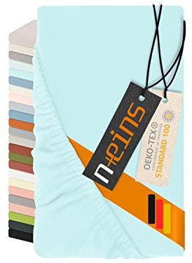 npluseins Spannbettlaken Made in Germany - Feinbiber aus 100% Baumwolle 1037.1342, 90-100 x 200 cm, hellblau