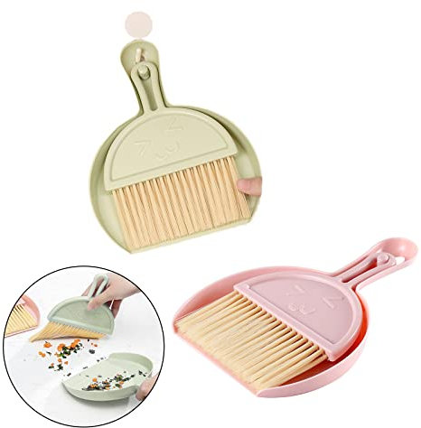 KALUROIL 2 PCS Juego de recogedor y Cepillo pequeño, Mini Cacerola para el Polvo con escobas, recogedor Cepillo portátil de Mesa, barrendero de Migas de Mesa (Verde+Rosa)