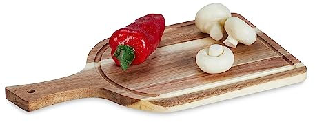 Relaxdays Schneidebrett eckig, aus Akazienholz, Küchenbrett, HxBxT: 1,5 x 37 x 20 cm, Servierplatte, mit Griff, natur
