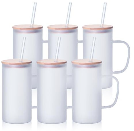 PYD Life 6 Pack Sublimation Glass Beer Mugs Frosted with Lid Straw 22 OZ