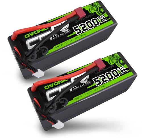 OVONIC Lot de 2 batteries Lipo 3S 11,1 V 5200 mAh 50 C avec prise Deans - Boîtier rigide pour avion FPV RC, voiture, Evader BX, quadcopter, hélicoptère, camion, bateau