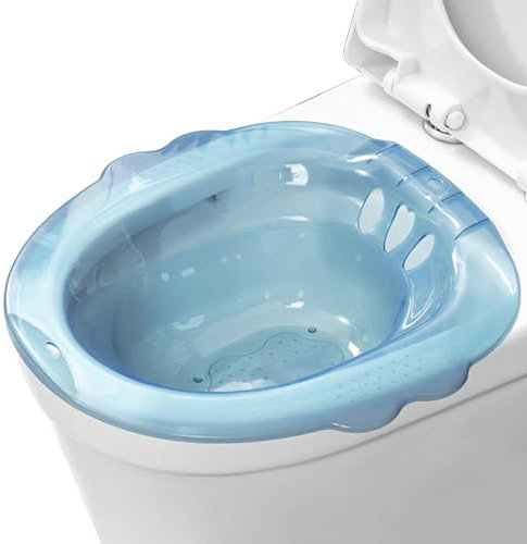 Baño Sitz para el inodoro, sobre el baño Sitz Bath para hemorroides, bidé portátil anti-superflujo con agujeros de drenaje, baños de sitz para hemorroides cuidados privados posparto (azul)