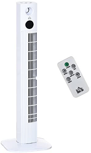 HOMCOM Ventilatore a Torre 45W a 3 Velocità e 3 Modalità, Ventilatore a Colonna in ABS con Telecomando e Timer da 12h, 31.5x31.5x96 cm, Bianco