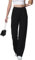 HMIYA Weite Hosen Damen Lässig Gerade Stoffhose Business Elegant Dünne Herbst Hose mit Tasche,Schwarze,S/34L