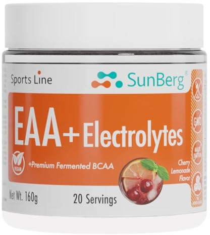 Sunberg EAA + Electrolytes Powder Supplement - 160g Essential Amino Acids BCAAs Post Workout Muscle Recovery Leucine Drink - 20 Servings (160g, Cherry Lemonade)