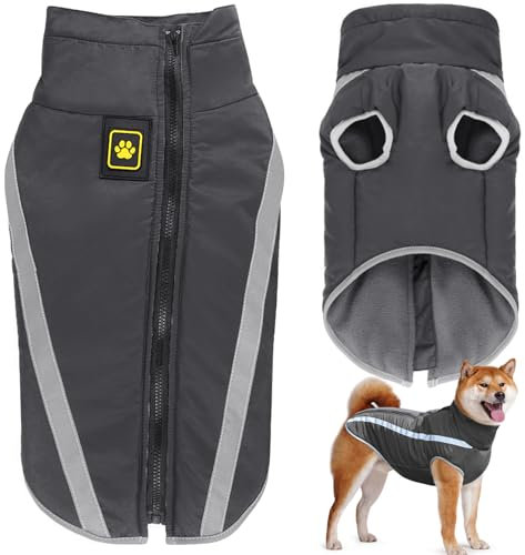 Dolahovy wasserdichte Hundemäntel, Winter Haustier Warme Jacken Hunde Mäntel Hunde Kleidung Reflektierende Kleidung Welpen Weste mit Harness Loch für kleine mittlere große Hund (Schwarz, 5XL)