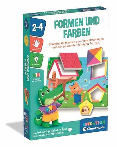 Clementoni Education Formen und Farben - Lernspiel für Kinder ab 2 Jahren - Legespiel mit 8 Bildszenen zum Vervollständigen