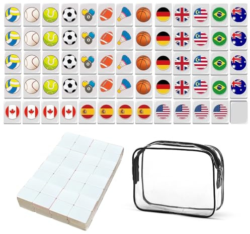 KBIBCK Blocs de Jeu d'Évasion Seaside, Ensembles de Mahjong, 65 Tuiles Jeux de Société d'Évasion Seaside, Mini Ensemble de Mahjong, Jeu de Mahjong à Motifs Drapeaux et Balles, Jeux de Société