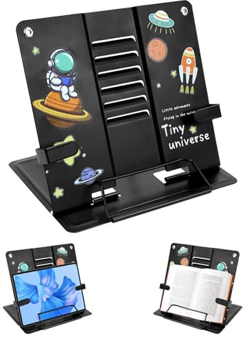 Buchständer Schule Metall Buchhalter Faltbarer Leseständer 6 Stufen Verstellbarer Bücherständer Kinder für Küche und Büro (Schwarz)