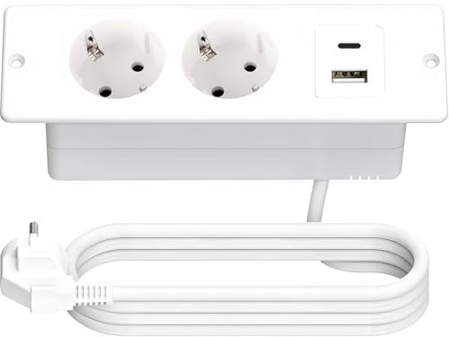SKIKHN Prise Encastrable Plan de Travail, Prise Encastrable de Table avec USB A + USB C, Prise USB Encastrable, Bloc Prise Encastrable, Prise Plan de Travail, Multiprise pour Meuble ou Plan de Travail