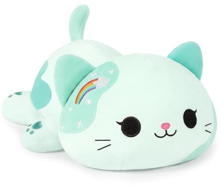 shownicer Peluche de Gato Kuscheltier de Gato de Tela Kawaii Peluche de Gato Cojín de Gato Juguetes Plüsch Kätzchen de Peluche Almohada de Regalo para Niños Niñas 3+ años (Verde, 23cm)