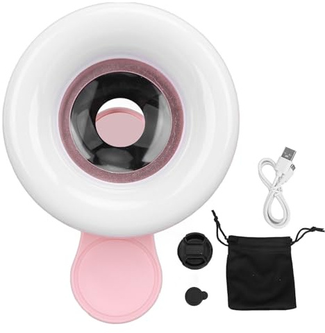 NSXAYIWE 15X Macro Phone Camera Lens Kit, uppladdningsbar 2 i 1 HD-kameralins med LED-ring 3 ljusstyrkanivåer, Makro Lens för telefon (Rosa)