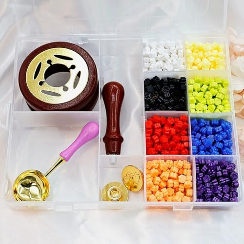 1300 Pcs Kit Sellos de Cera, Lacre para Sellos, Sello Lacre Kit, Perla de Cera de Sellado, Calentador de Sello de Cera, Cuchara de Fusión, Cabeza de Sello, Juego de Sellos de Cera para Sellar Sobre
