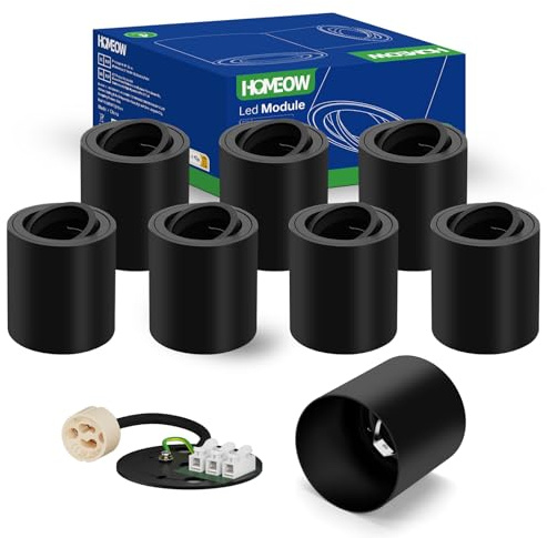HOMEOW Focos LED Interior Techo Superficie, Pack of 8 Foco de Techo Black, Focos Superficie Orientable de Aluminio para Módulos GU10 LED, Redonda