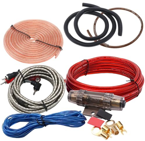 LKRXW 10GA bilförstärkare kabelsats 10 AWG förstärkare kabelsats 1500 W full kabel förstärkare ljudinstallation subwoofer stereo RCA-kontakt högtalare