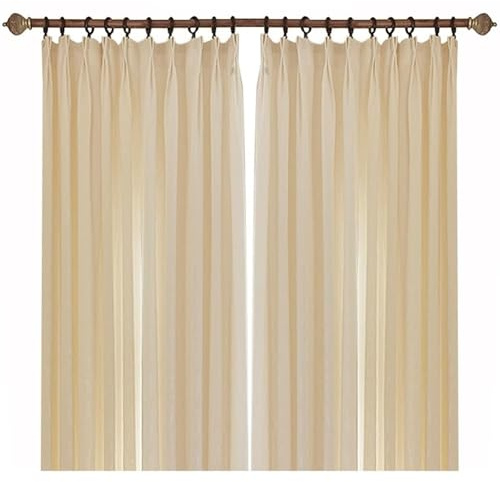 Wycian Cortina con cinta fruncidora moderna con ojales, color crema y beis, 2 unidades, diseño de hojas, 214 x 107 cm (2 unidades), poliéster