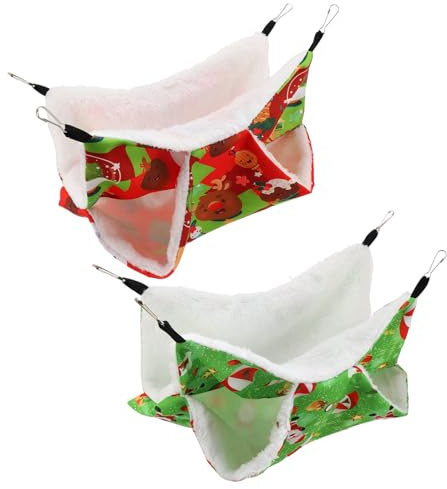 GALPADA 2piezas Nido de Algodón para Hamaca Hamaca para Mascotas Pequeñas Cama Colgante para Hámster para Dormitorio de Invierno Color Verde y Rojo