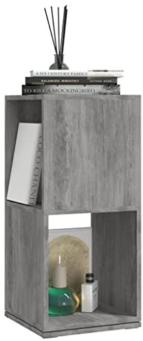 Bibliothèque Rotative à 2 Niveaux, Étagère à Livres Tournante Gris béton 34,5x34,5x75,5 cm Bois d'ingénierie
