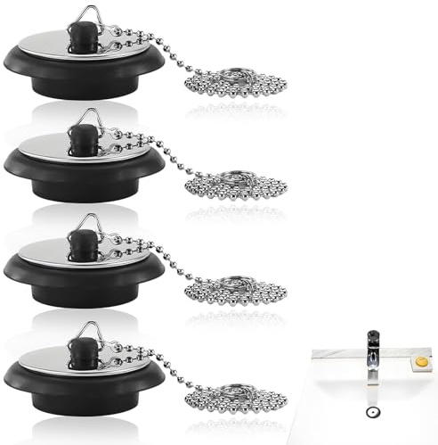 4 PCS Bath Plug and Chain Bathroom Sink Plugs Universal for UK Sink Kitchen Sink Plug Replacement 4cm Bathtub Plugs with 10cm Stainless Steel Chains for Bathroom and Kitchen