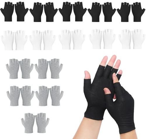 Xynovate 15 Pairs Cotton Moisturizing Gloves, Cotton Gloves for Eczema | Fingerless Design, Touchscreen-Friendly for Jewellery Inspection, Coin Handling, Sleeping Spa Treatment(Black,White,Gray)