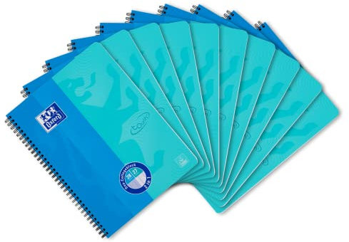 Oxford Touch Collegeblock Duo A4 kariert und liniert, 80 Blatt, blau, 10 Stück