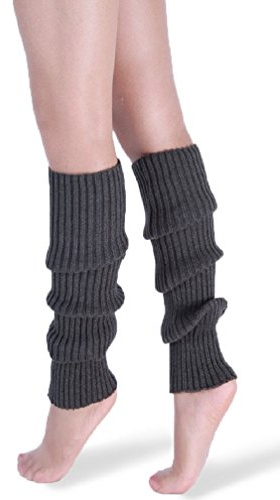 *daisysboutique* Retro Women 80s Adult Ribbed Knitted Leg Warmers Crochet Long Boot Socks for Party Dance Sports Yoga (Dark Grey, One Size)