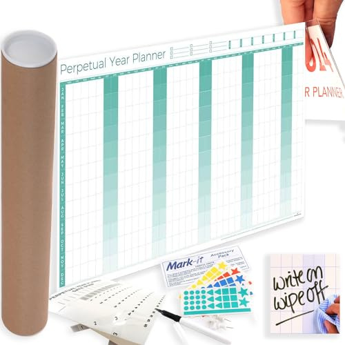 Mark-IT Wall Calendar 2026 - Perpetual Calendar 2026-2027 with Repositionable Date Strips - Reusable Laminated 2027 Wall Planner - Ideal 2026 Calendar UK for Office, School & Home - (90 x 61cm)