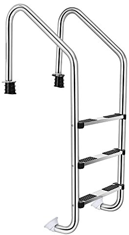 COSTWAY Stainless Steel Pool Ladder with 3 Non-slip Footsteps, Heavy Duty Swimming Pool Step for In Ground Pools, 120kg Weight Capacity