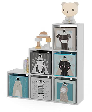 Vicco Treppenregal, Weiß, 107.2 x 107.8 cm mit Faltboxen Opt.2