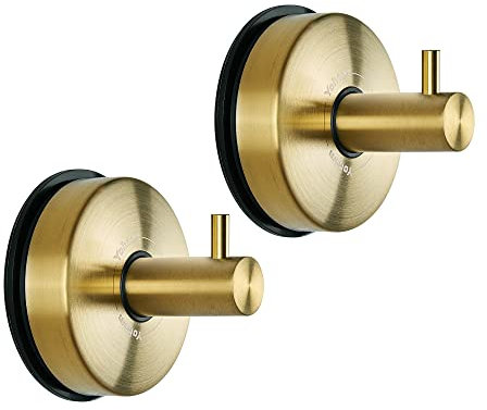 YOHOM Crochet Mural Ventouse Salle de Bain et Cuisine - Accroche Torchon, Porte Serviette, Patère Douche, Crochet Manteau - INOX Brossée 2 Pièces Or