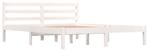 vidaXL Estructura de Cama Dormitorio Habitación Muebles Mobiliario Cuarto Descanso Matrimonial Decoración Madera Maciza de Pino Blanco 150x200 cm