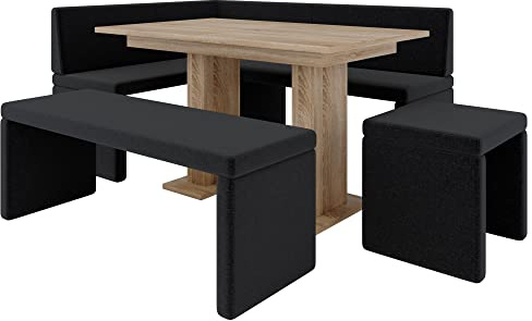 Akiko Banc d'angle avec table et bancs – Groupe de bancs d'angle pour votre salle à manger, cuisine moderne, coin salon, coin repas. Parfait pour la cuisine, le bureau et la réception. Finition solide