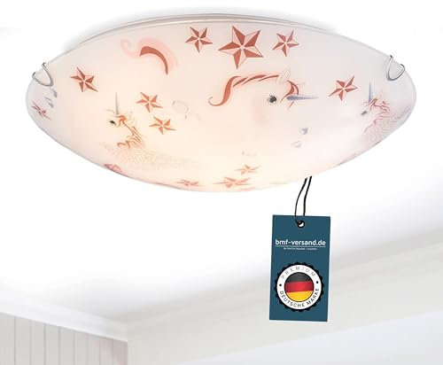 bmf-versand® Deckenlampe Kinderzimmer Einhorn inkl Pflegetuch - Kinderleuchte Deckenleuchte für Junge Mädchen Baby - Deckenstrahler Schlafzimmer Sterne Licht Länge 40 cm