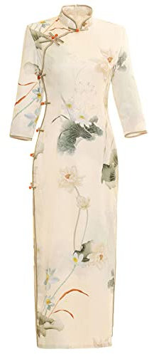 CBROOT Damen Cheongsam Kleid - Moderne Langarm Qipao Slim Cheongsam Frauen Chinesisches Kleid Retro Orientale Kleidung Vintage Traditionelle Elegante China Stil Kleidung, S