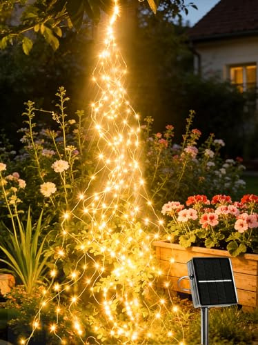 Joycome Fascio di Luce 2m 200 LED Solare Luci a Cascata, 8 modalità di Illuminazione Catena Luminosa, Impermeabili Luci Decorative Stringa per Natale Festa Matrimonio