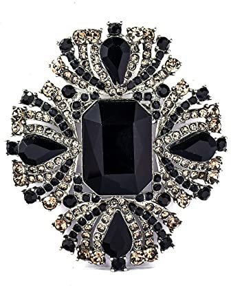 YOQUCOL Vintage Black Austrian Crystal Rhinestone Cross Flowers Shaped Brooch Pin Elegant Jewelry For Women