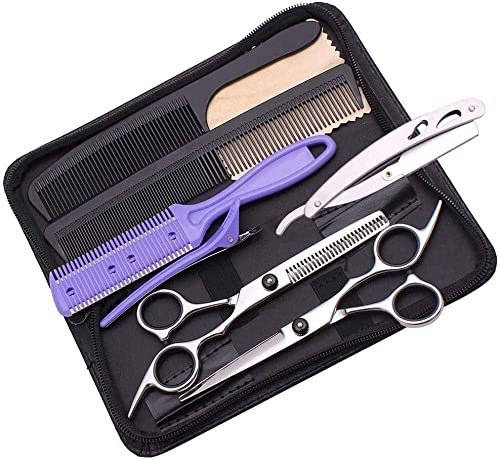 Friseurschere, Friseurschere, professionelle Haarschere, zum Schneiden von Haaren, Salon-Ausdünnungsschere, Friseurschere, Friseurschere mit Rasiermesser, L73535, Silber,