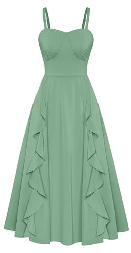 Belle Poque Elegant Midi Dresses Wedding Guest Sun Dresses for Women 2024 Sage Green Bridesmaid Dresses M