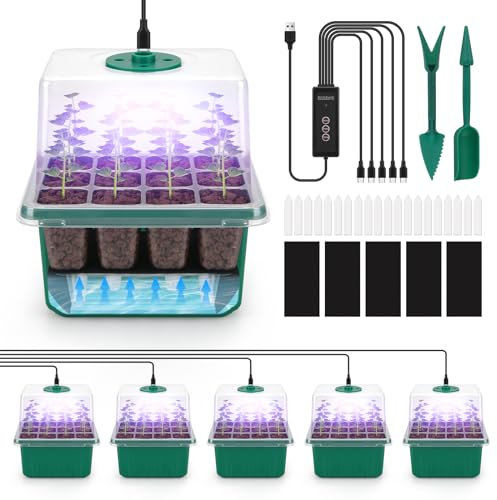 BlumWay Kit Auto-Irrigation Seed Starter Tray, Serre d'intérieur boîte de Culture avec Lampe pour Plantes, 5 pièces 40 cellules Mini Serre kit de Culture avec contrôleur de synchronisation
