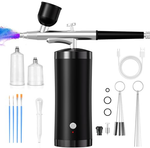 Kit de aerógrafo con compresor, 48 PSI, recargable, de alta presión, kit de aerógrafo inalámbrico con boquilla de 0.3 mm para pintura, arte de uñas, decoración de pasteles, maquillaje, modelado