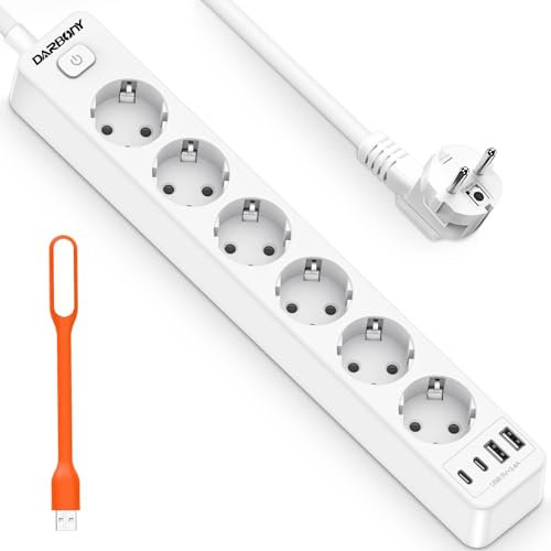 Steckdosenleiste mit 4 USB, 6 Fach Mehrfachsteckdose mit Schalter, Steckerleiste Wandmontage 3680W 16A 2 Type-C Mehrfachstecker Steckdose Verteilersteckdose für Küche Büro 1,8M Kabel Weiß